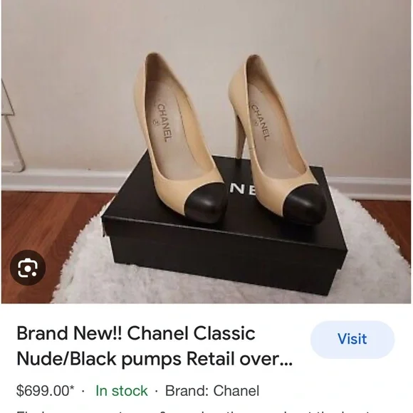 Chanel nude black cap toe classic pump platform heel 36.5 - Picture 16 of 16